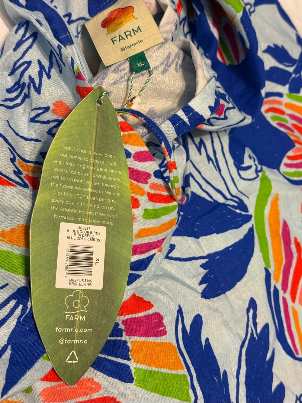 Farm Rio NWT size XL Tropical Maxi Dress in Blue, Orange, Green birds - Picture 2 of 7